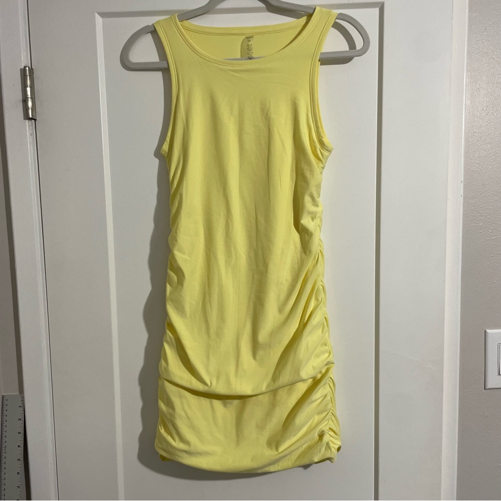 Beyond Yoga Featherweight Gather Mini Dress in Powder Yellow Heather